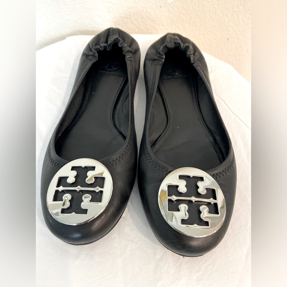 Tory Burch Black leather Silver Ballet flats size 9